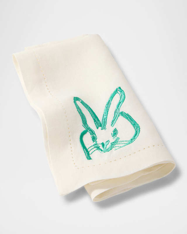 Painted Bunny Embroidered Linen Dinner Napkin